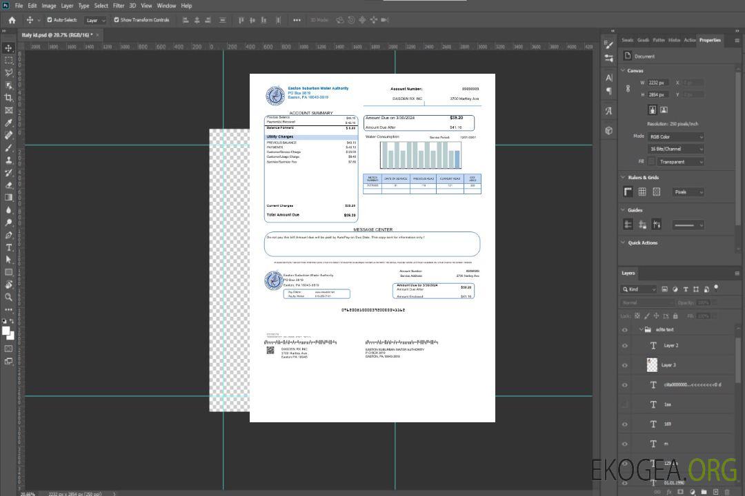 Modèle de facture de services publics pour les entreprises de la Eastern Suburban Water Authority des États-Unis aux formats Word et PDF template Modèle de facture de services publics pour les entreprises de la Eastern Suburban Water Authority des États-Unis aux formats Word et PDF template